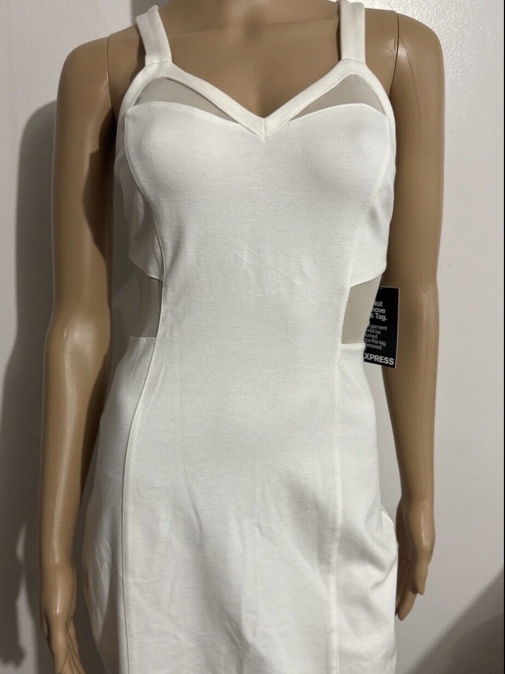 Express White Midi Dress with Sweetheart Detail